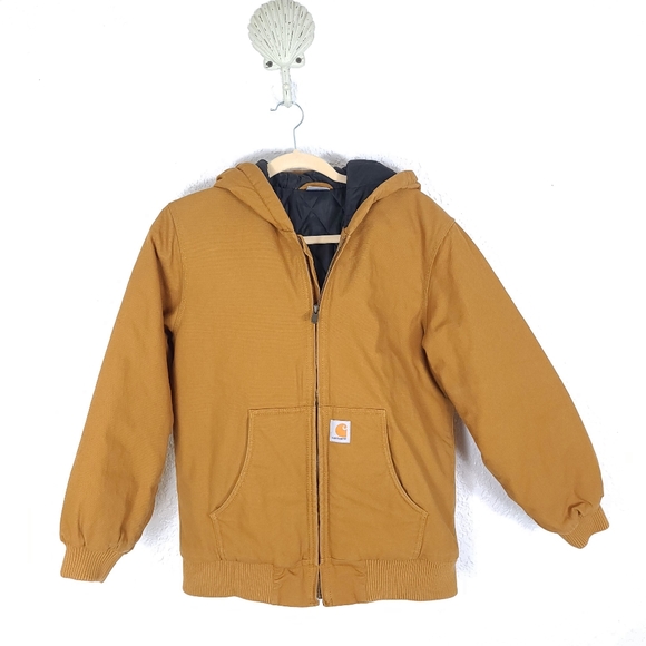 Carhartt Other - CARHARTT Kids Tan Hooded Zipper Quilted Jacket
